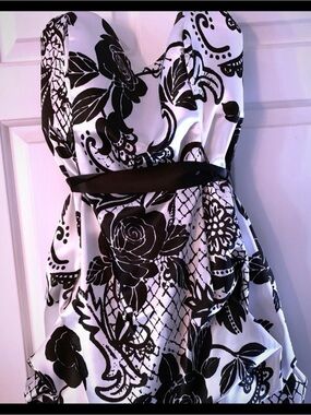 My Michelle Black and White Strapless Floral Dress